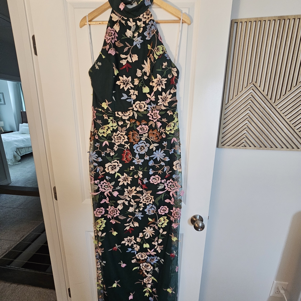 Lulu's Dark Green Floral Embroidered Maxi Dress